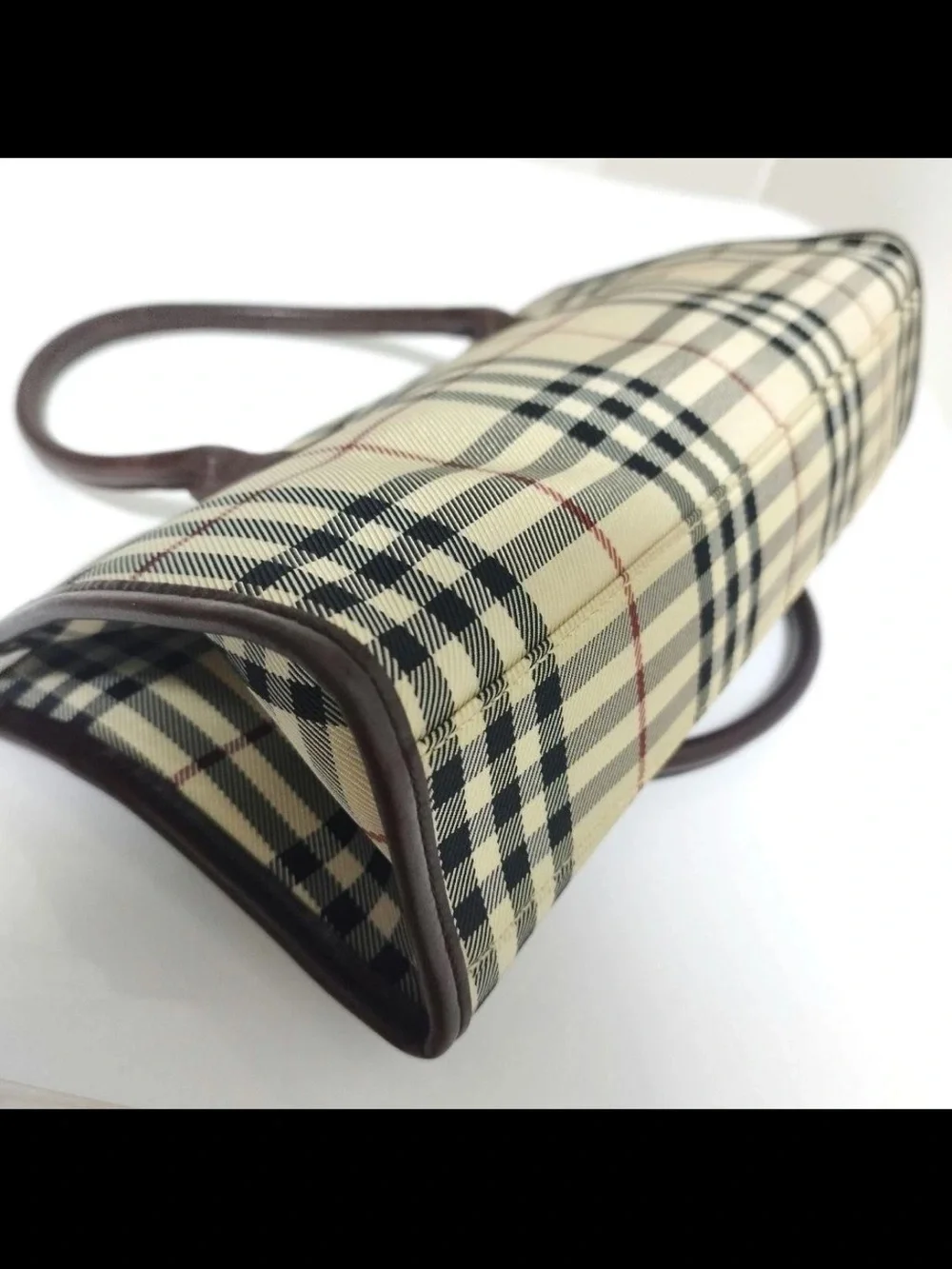 Burberry Plaid Top-Handle Satchel in Cream and Brown